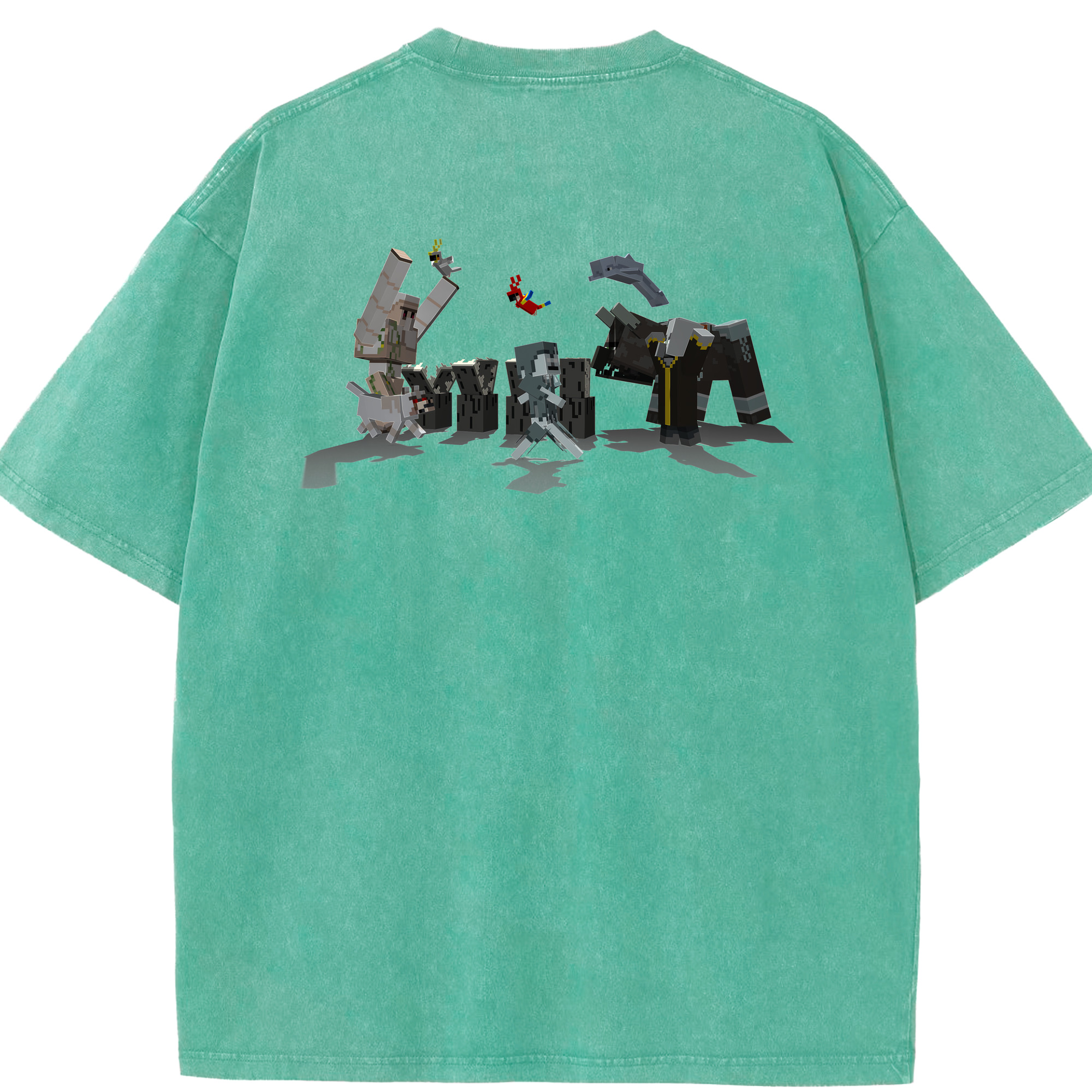 （画像用） マインクラフト ブロックの世界 Minecraft MC Block world 綿100% ヴィンテージ風 半袖Tシャツ（背面プリント）